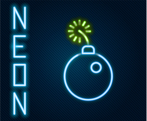 发光的霓虹线炸弹准备爆炸图标图片下载