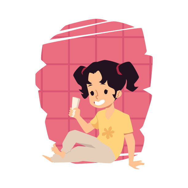 女孩在浴室里用指甲剪，平面矢量插图孤立。图片下载