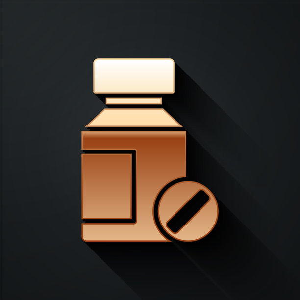 金色镇定剂图标孤立在黑色图片下载