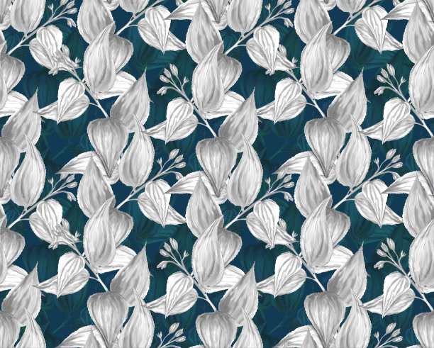 草本无缝图案与绘制的茎，叶和花图片下载