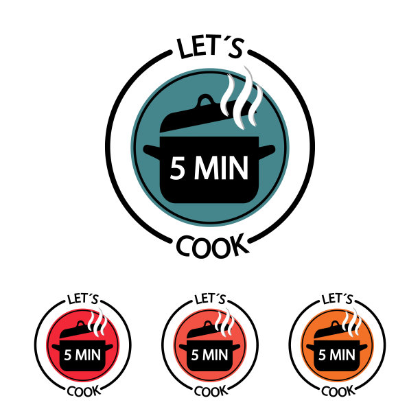 烹饪时间图标设置- 5分钟矢量按钮食物概念-餐厅标志孤立在白色背景图片下载