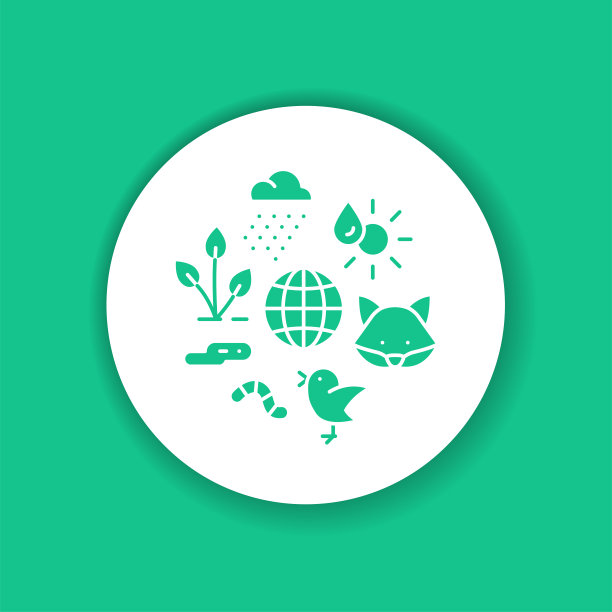 生态系统黑色字形图标。可持续的生物多样性和动物友好的环境。登录网页，应用程序。图片下载