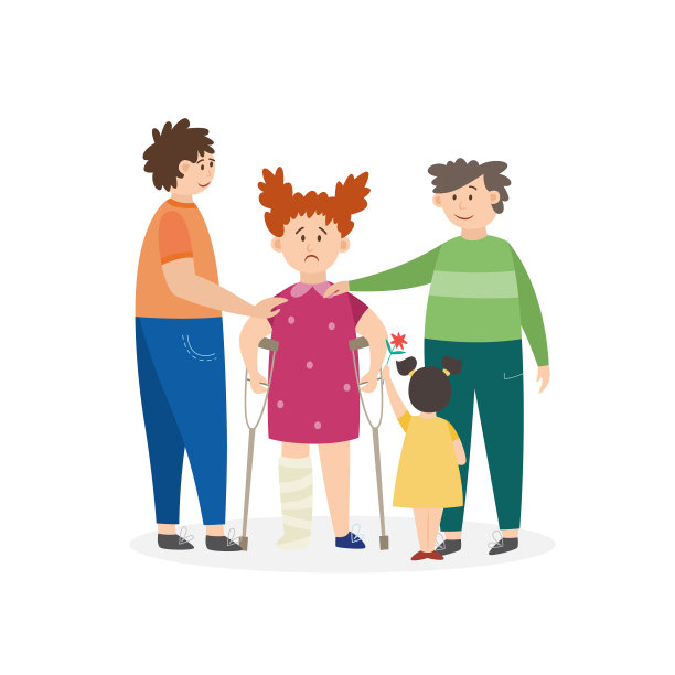 孩子们用拐杖平躺着安慰一个受伤的女孩图片下载