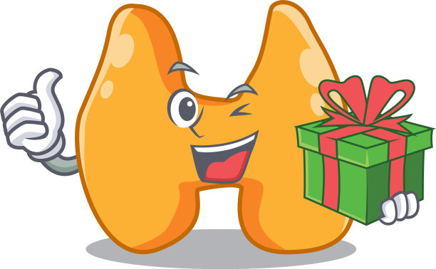 快乐的甲状腺卡通人物与大礼物图片下载