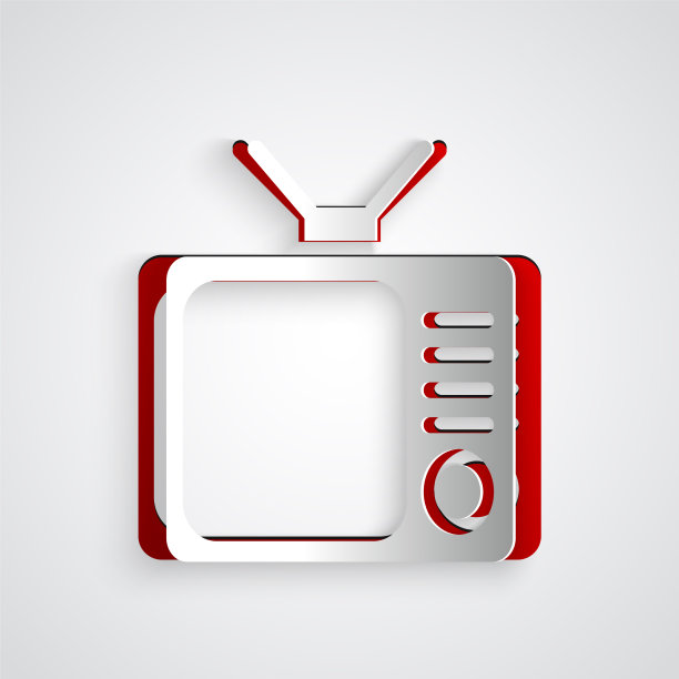 剪纸复古电视图标孤立在灰色图片下载