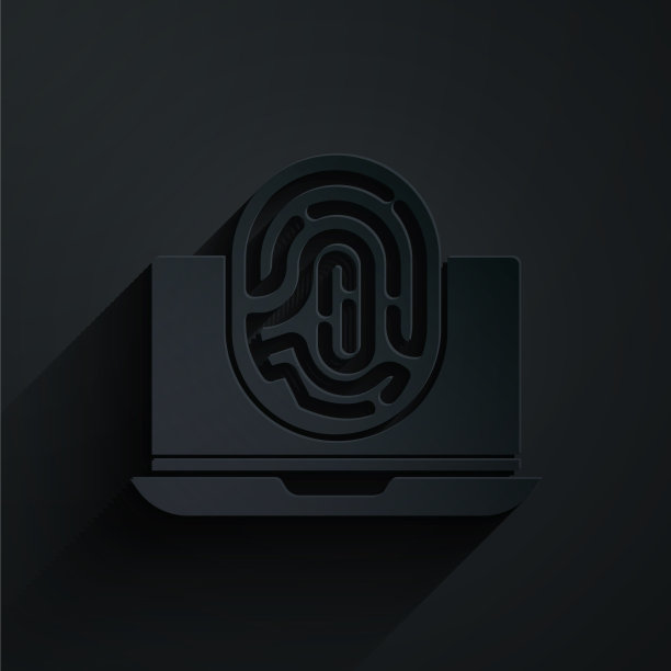 剪纸笔记本电脑与指纹图标隔离图片下载