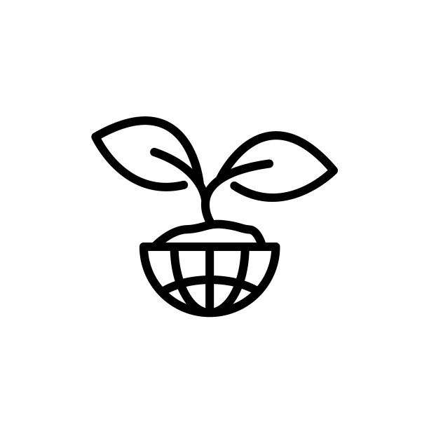 地球线条图标与植树符号图片下载