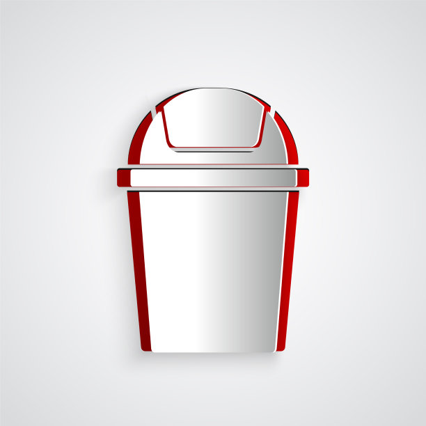 剪纸垃圾桶图标孤立在灰色图片下载