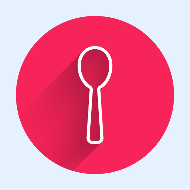 白色线勺图标孤立与长影子图片下载