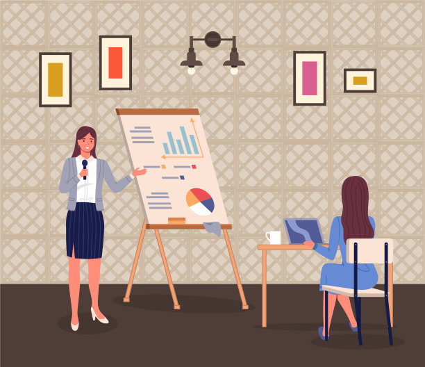 女商人拿着麦克风进行演示图片下载