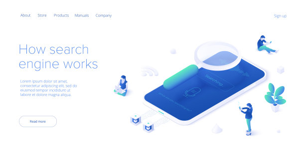 SEO发展等距矢量图。网站或网页开发概念。搜索引擎优化的商业目的。图片下载