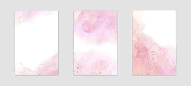 抽象尘埃红液体水彩背景与金色饼干。粉彩粉色大理石酒精墨水绘画效果。矢量插图设计模板的婚礼邀请图片下载