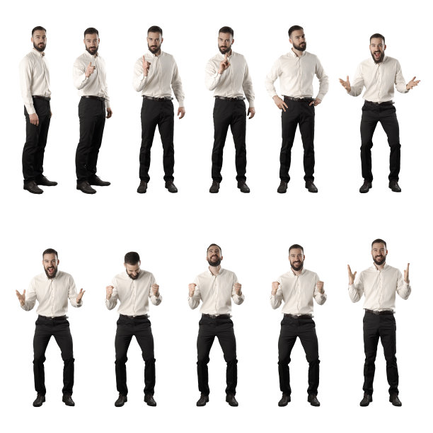 一套不高兴的斥责商人和兴奋的欢呼和庆祝图片下载