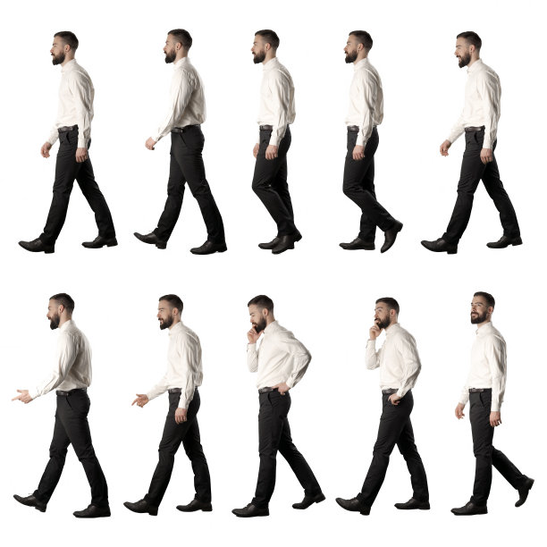 收集边走边谈的商人思考和微笑。图片下载