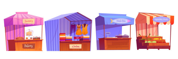 市集摊位，市集摊位，亭子，设有遮阳篷图片下载