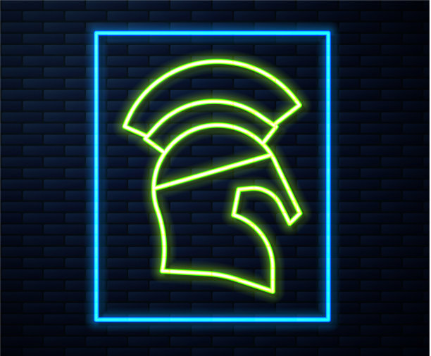 发光的霓虹线希腊头盔图标孤立上图片下载