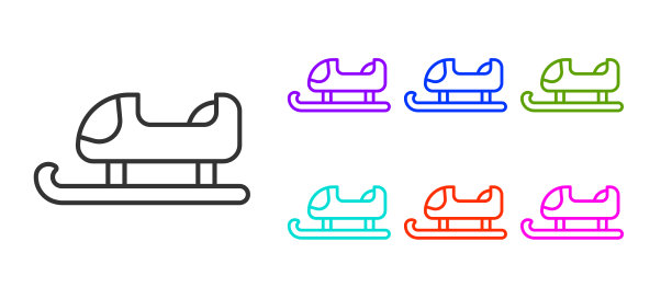 黑色线雪橇图标孤立在白色背景图片下载