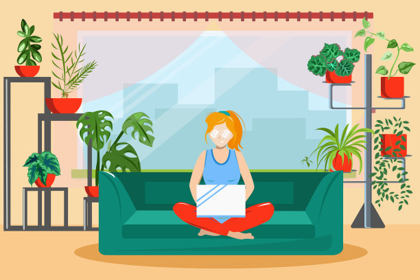 坐在沙发上拿着笔记本电脑的女孩图片下载