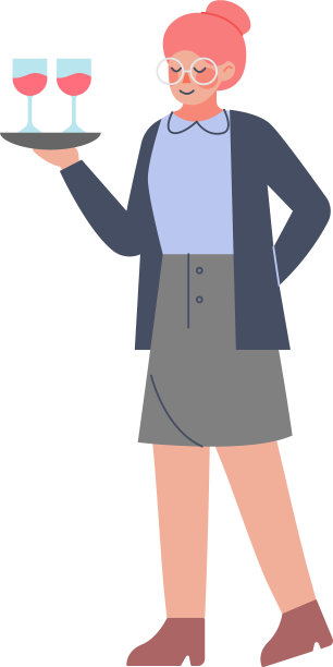 服务员端着盘子，里面放着两杯红酒图片下载