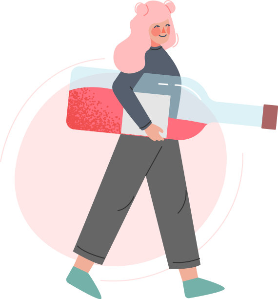 年轻女子提着一大瓶红酒图片下载