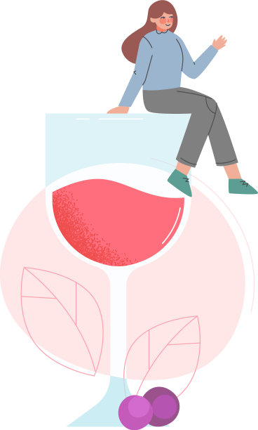 一个瘦小的女人坐在大杯红酒上图片下载