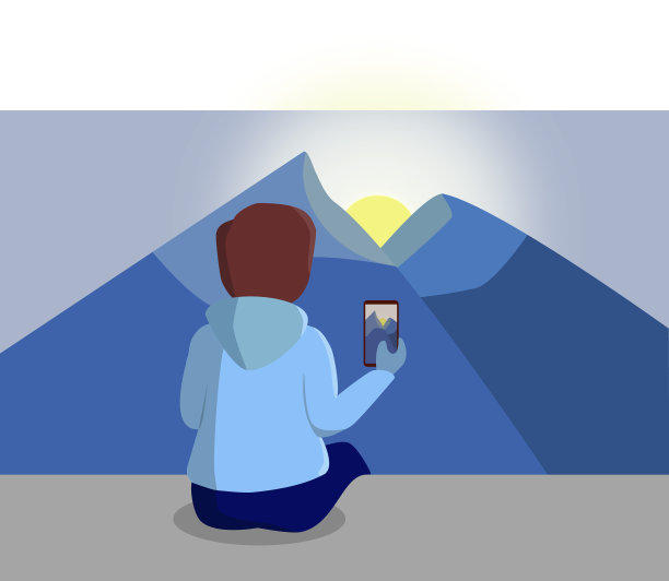 一个男人坐在夕阳下拍照图片下载