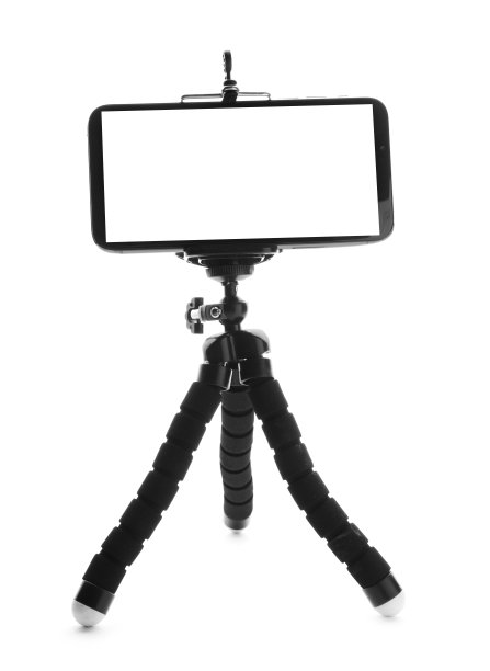 现代三脚架与智能手机隔离在白色图片下载