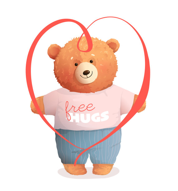 泰迪熊抱着情人节礼物心图片下载