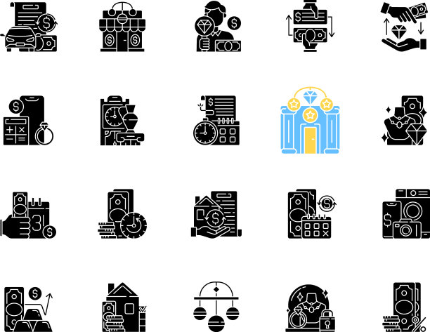 当铺黑色象形文字图标设置在空白图片下载