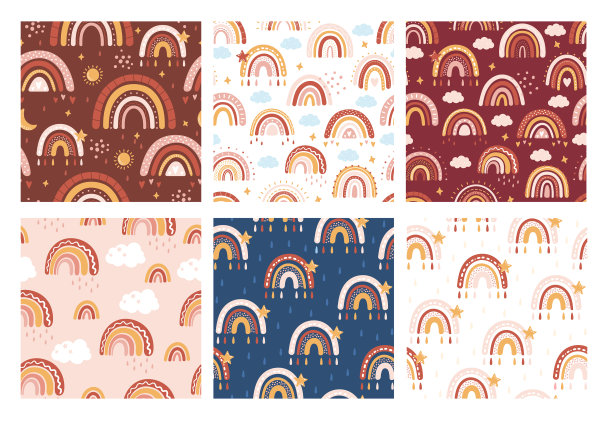 彩虹无缝图案套装图片下载