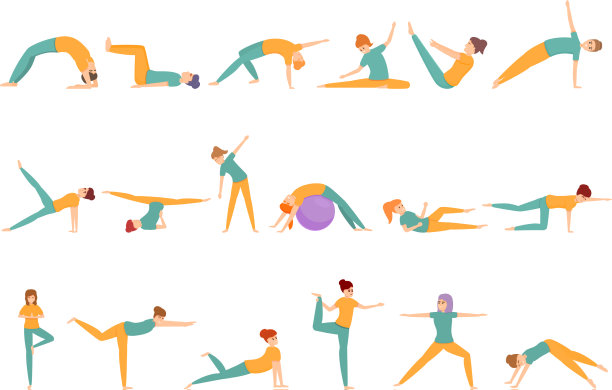 普拉提图标设置卡通风格图片下载