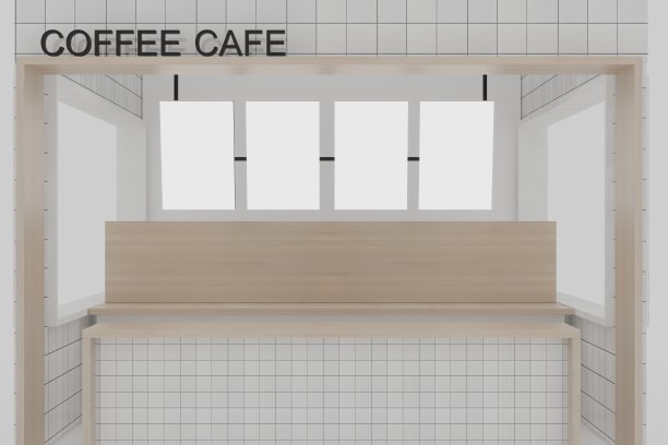 白咖啡店，咖啡馆，商店，亭子3D渲染图片下载