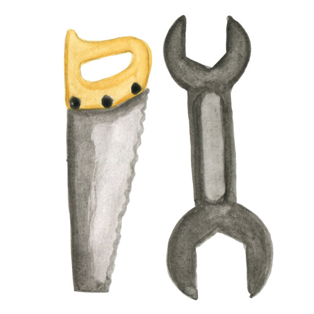 水彩剪纸木匠的工具，工艺。制作父亲节贺卡的工具。水彩插图设计。木匠,木匠。图片下载