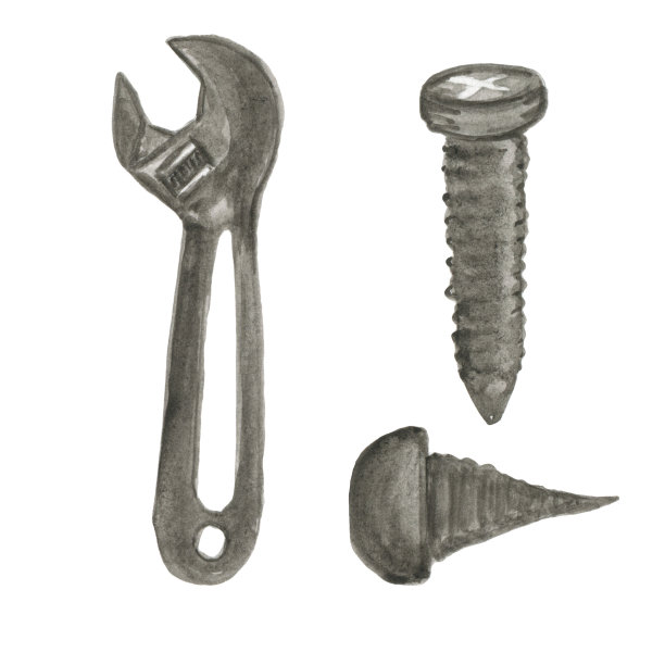 水彩剪纸木匠的工具，工艺。制作父亲节贺卡的工具。水彩插图设计。木匠,木匠。图片下载