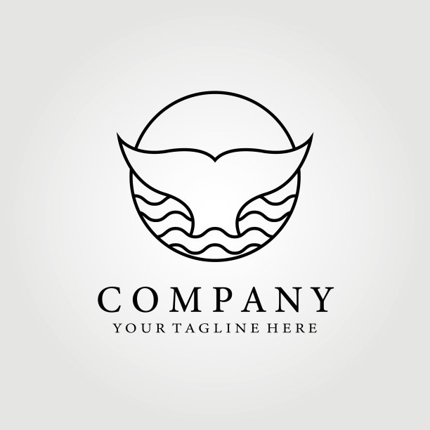 鲸鱼标志设计图形简洁线条艺术概念图片下载