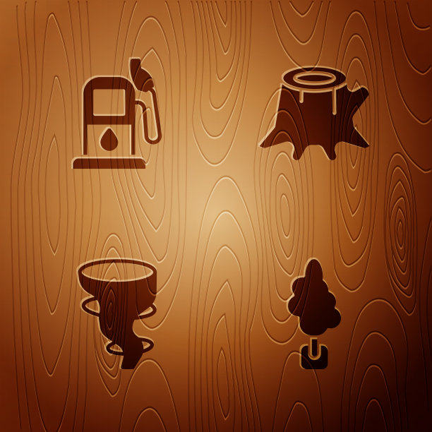 设置树、加油站、龙卷风和树桩图片下载