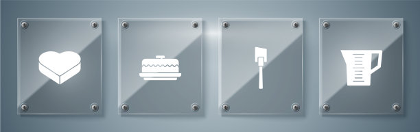 设量杯、抹刀、蛋糕和心形糖果图片下载