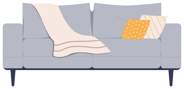 舒适的灰色沙发，枕头和格子图片下载