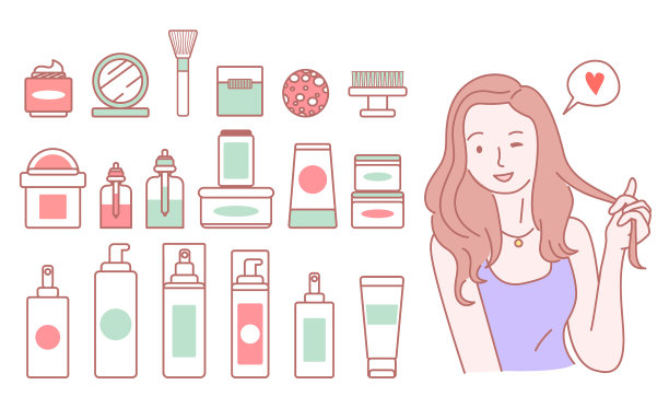 可爱的卡通女孩摸着她的头发图片下载