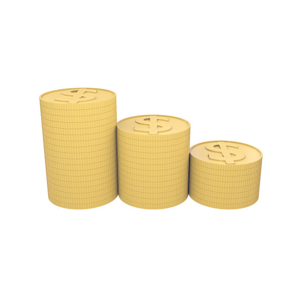 硬币堆叠3D插图孤立在白色背景图片下载