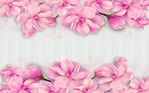 浅灰色背景下的3d粉色花朵。家居装饰墙纸壁画艺术图片下载