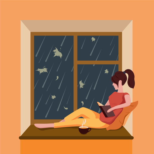 一个女孩坐在窗口看书图片下载