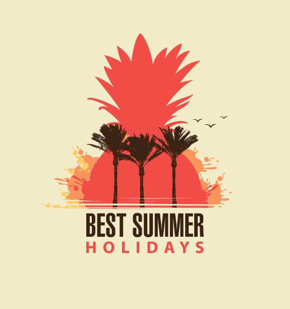 用棕榈树和菠萝旅行的夏季横幅图片下载