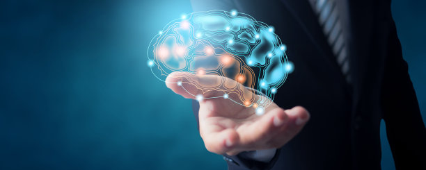 西装商人抱着头脑连接图标，对工作和计划有积极的想法和观念图片下载