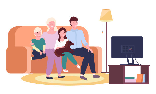 幸福的家庭妈妈，爸爸，女儿，儿子和狗图片下载