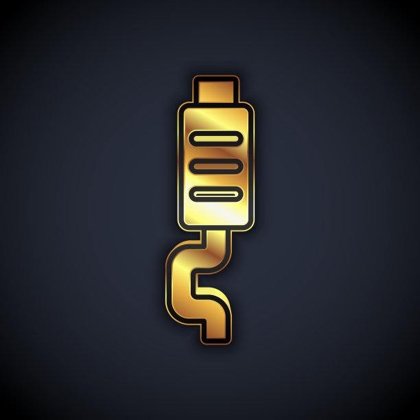 金色汽车消音器图标孤立在黑色背景图片下载