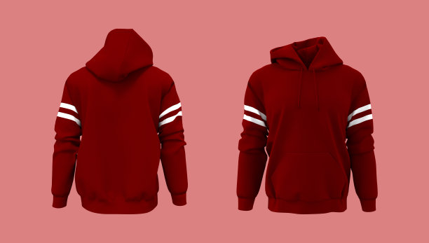 空白连帽运动衫模型打印，孤立在红色背景图片下载