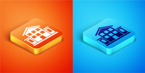 等距的房子图标隔离在橙色和蓝色图片下载