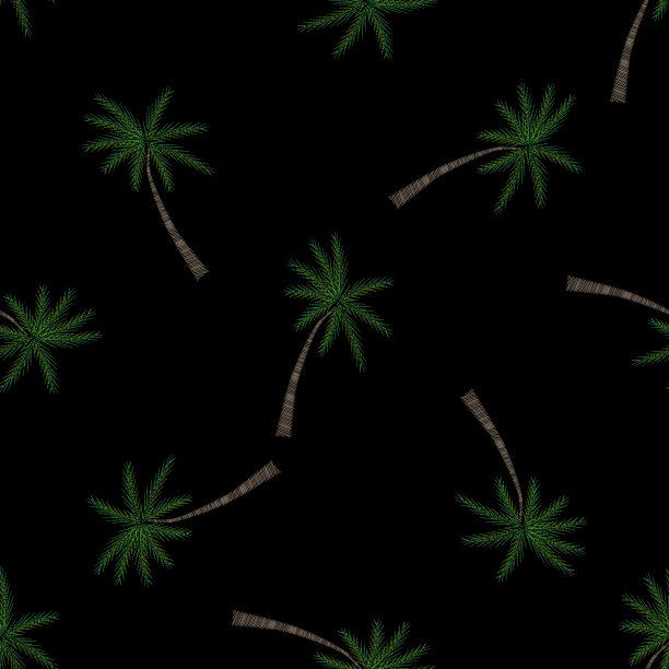 棕榈树刺绣针脚模仿黑色的背景图片下载