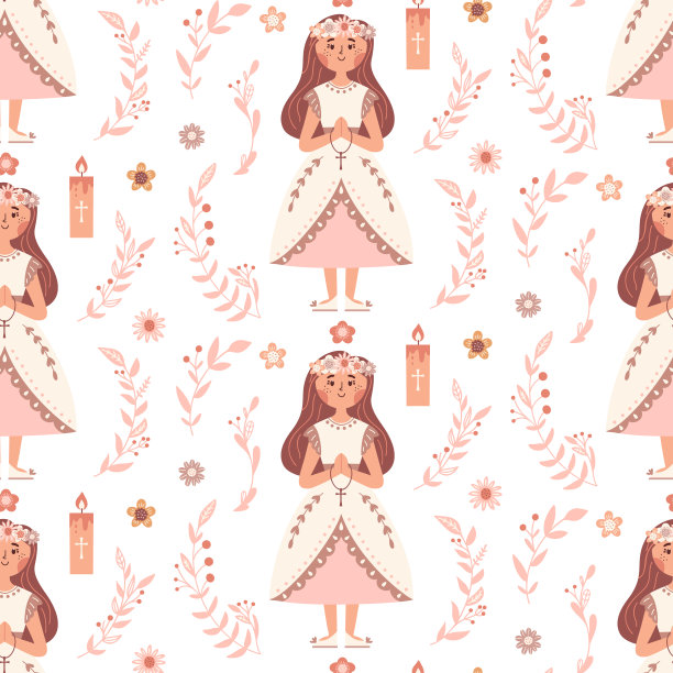 第一次圣餐小女孩无缝模式基督教背景图片下载